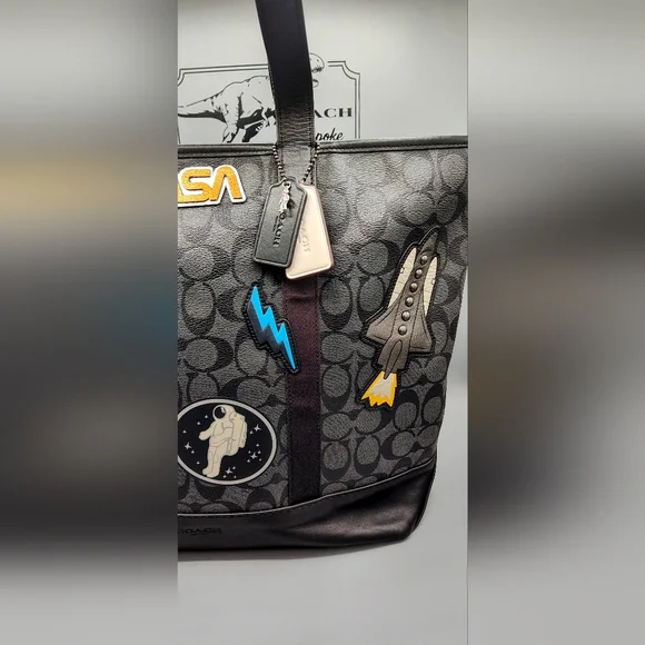 RARE! Coach X NASA City Tote -Upcycled- One-of-a-Kind Black/Grey - Picture 3 of 16